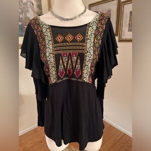 Free People NWT black embroidered top size S